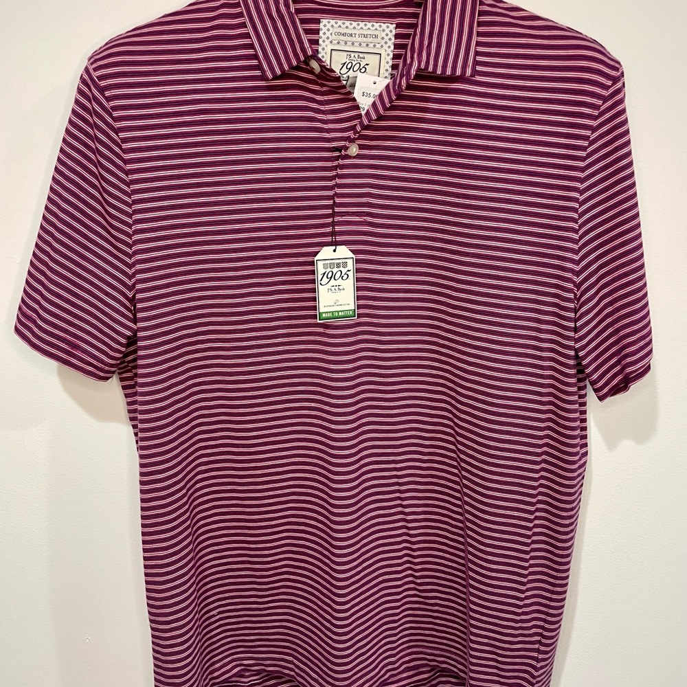 Jos A Bank maroon stripe polo shirt